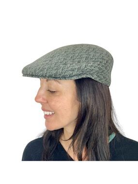 Vintage KANGOL made in Great Britain teal black grey tweed newsboy baker boy cap